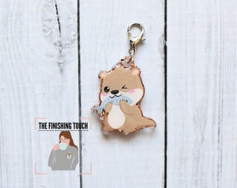Otter Eating Fish Acrylic 1" Charm | Glitter Resin | Work Accessory