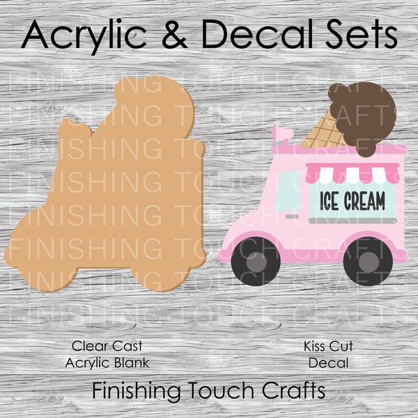 Ice Cream Truck Pink Vinyl Decal and Acrylic Blank Set | 2" for Badge Reels