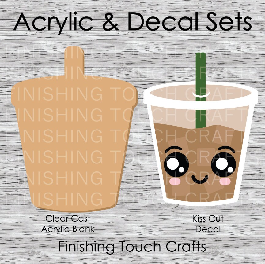 Iced Coffee Vinyl Decal and Acrylic Blank Set 2 for Badge Reels 