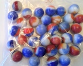 Vintage Glass Marbles Blue Orange Red White - Bag of 37