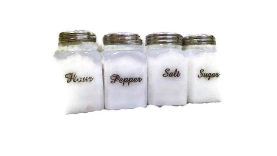 white milk glass spice jars