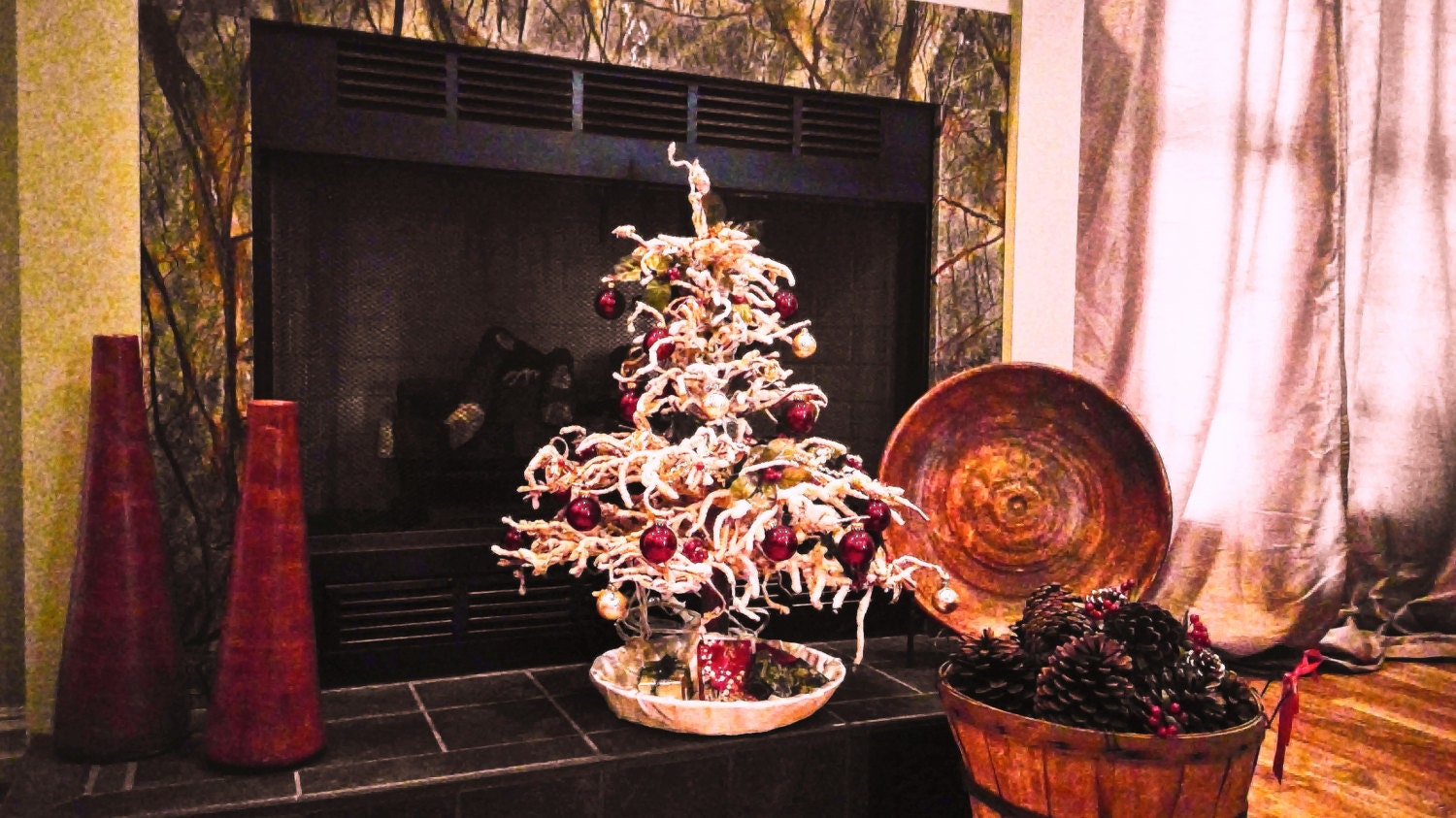 Vintage Flocked Christmas Tree Prelit and Decorated in