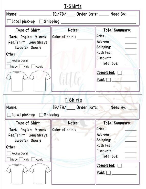 PDF/JPEG Order Form for Tshirts 