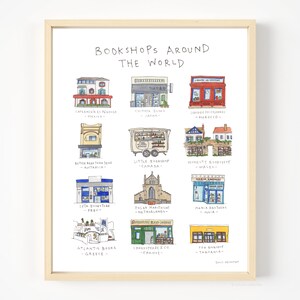 Bookshops Around The World | Watercolor Art Print | International Bookstores
