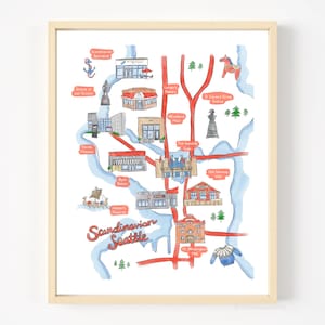 Skandinavisch Panel illustrierte Landkarte | Fine Art Print von Original Aquarellmalerei