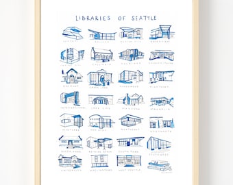 Libraries of Seattle | Print of Original Watercolor Painting | Seattle Library Illustrations