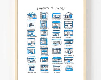 Bookshops of Seattle | Watercolor Print | Favorite Seattle Bookstores