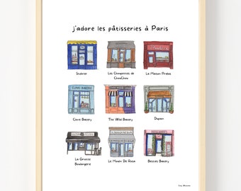 French Patisseries Print | Paris Bakeries Watercolor | Parisian Wall Decor