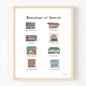 Bookshops of Seattle | Watercolor Print | Favorite Seattle Bookstores