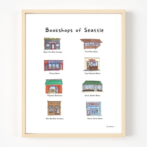 Bookshops of Seattle | Watercolor Print | Favorite Seattle Bookstores