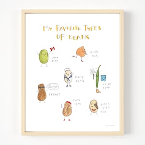 My Favorite Beans | Quirky Kitchen Art | Funny Hand-Painted Watercolor Print  | Food Illustration
