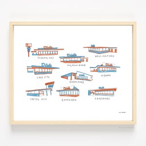 Dick&#39;s Burgers Locations | Print of Original Watercolor Painting | Iconic Burger Landmark Illustration