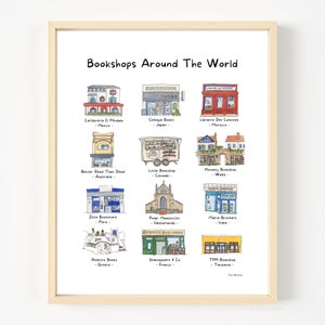 Bookshops Around The World | Watercolor Art Print | International Bookstores
