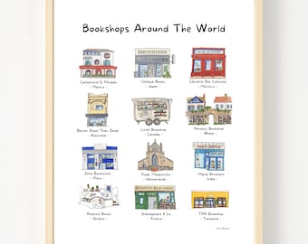 Bookshops Around The World | Watercolor Art Print | International Bookstores