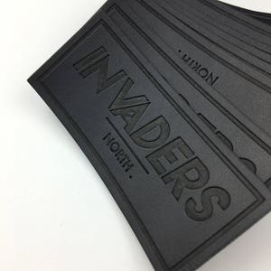 custom embossed logo black leather label, embossed logo black leather patches