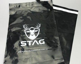 100 Custom Printed Poly Mailers: 8x12" Black Plastic Bags