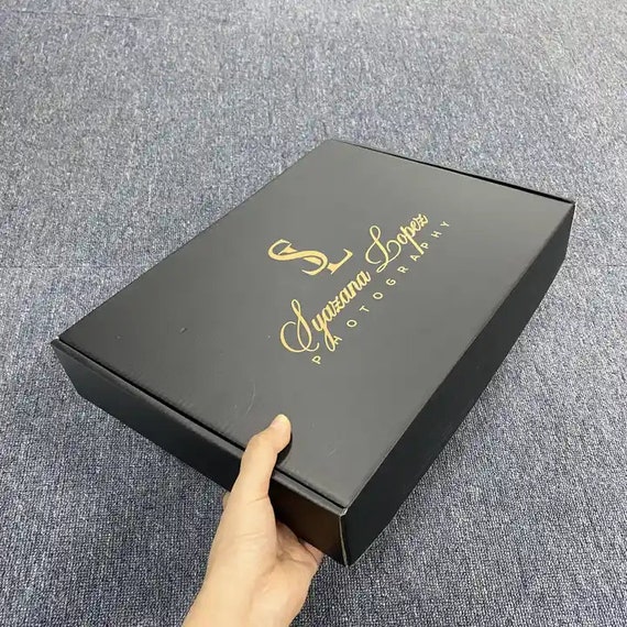 50  Business Logo Black Paper Box | Gold Rose Gold Foil Logo Product Packaging Box | Jewellery Cosmetics Candle Soap Product Packing