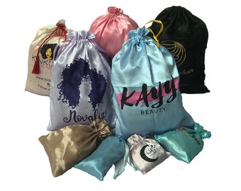 100 stks satijn trekkoord tassen custom stofzakken Sieraden pakket pouch gepersonaliseerd uw logo gedrukt groothandel product pakket gift bag