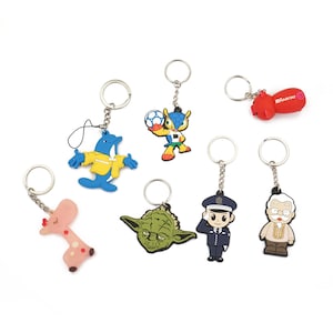 Portachiavi personalizzati in gomma carina, portachiavi in plastica PVC morbido cartone animato, portachiavi tondo in gomma 3d con logo e anello personalizzati