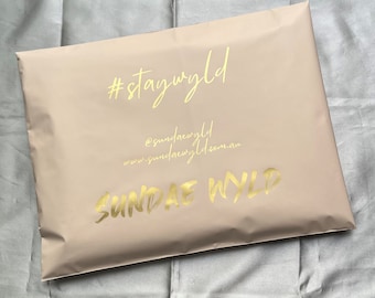 Custom Cream Beige Poly Mailers, One Color Logo Shipping Bags