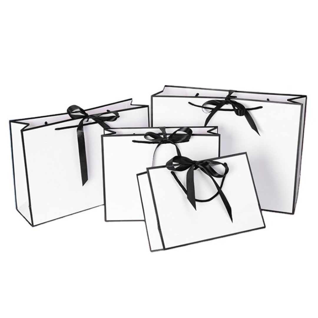 10-Pack Medium Black & White Gift Bags With Ribbon Handles - 8x4.25x10.5 Inches, Sturdy Kraft Paper - View #9