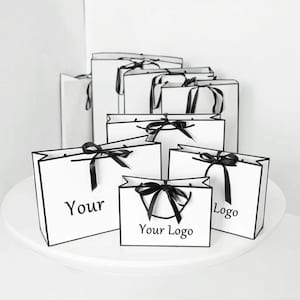 50 pezzi di sacchetti di carta personalizzati per gioielli, sacchetti con papillon, tote bag con logo personalizzato, portaoggetti per la spesa, sacchetti di carta regalo