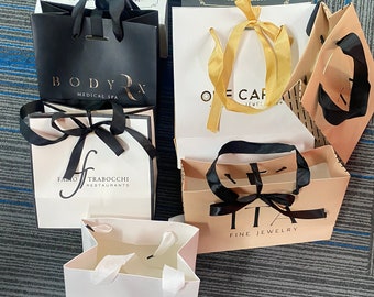 100Pcs custom Logo Gift Paper Bag Pink Paper tote bag Wedding Gift Bags  Bulk with Handles Shopping Packaging