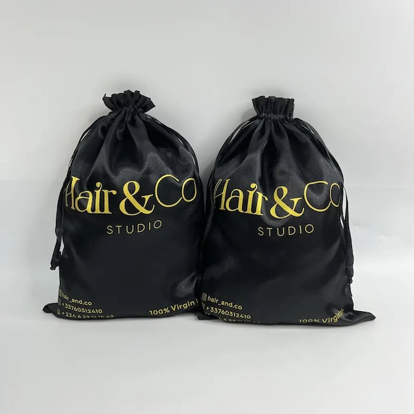 100Custom Satin Bundle Tasche,Individuell bedruckte Satin-Haaraufbewahrungstasche,Satin Kordelzug-Staubabdeckung,Verpackungstasche für Haarverlängerungen,benutzerdefiniertes Logo