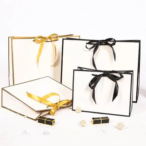 50pcs B1D Custom Paper Bag with Logo Style B Removable Ribbon Personalized mini Shopping Bag Custom Gift Bags Tote Bag
