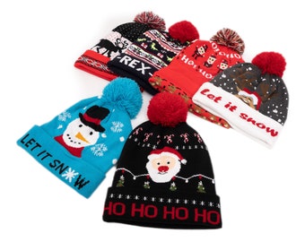 Kids/Adult Christmas LED Light Up Santa Beanie Hat For Party | Christmas Tree Hat | Christmas Hat | Christmas Themed Snow Hat |Christmas