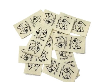 500 etiquetas personalizadas de algodão natural, etiquetas de costura, etiquetas impressas de algodão, etiquetas personalizadas, etiquetas personalizadas, etiquetas de crochê, etiquetas de costura, etiquetas dobradas