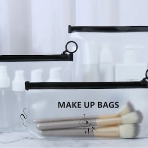 100 Personalized frosted ,600mircon,Cosmetic Bag with Zipper, PVC Transparent Plastic Makeup Organizing Bags Travel Toiletry Pouch