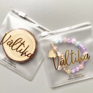 Confezione di orecchini e collane con logo personalizzato, borsa con cerniera in PVC trasparente/trasparente, borsa con cerniera per cosmetici