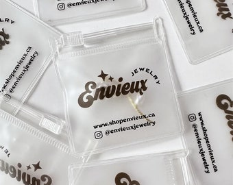 100 benutzerdefinierte Schmuckbeutel, PVC-transparente Druckverschlusstasche maßgeschneiderte hochwertige Schmuckverpackung, individuelle Schmucktasche mit Ihrem Logo