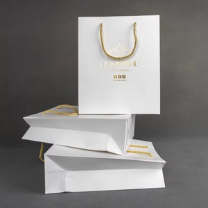 100Pcs Custom Logo Boutique Paper Bags Shopping Bags with Handle Clothes Merchandise Bag Boutique Retail Bag Party Gift Bag Wedding Bag