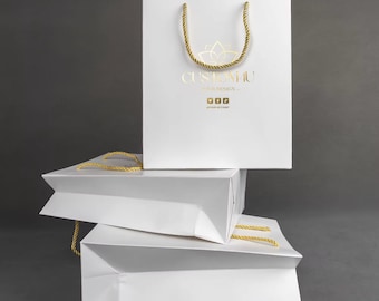 100Pcs Custom Logo Boutique Paper Bags Shopping Bags with Handle Clothes Merchandise Bag Boutique Retail Bag Party Gift Bag Wedding Bag