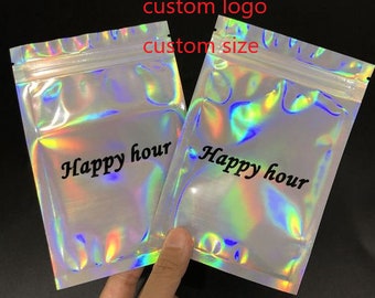 50 Iridescent Zipper Bags: Holographic Cosmetic Pouches