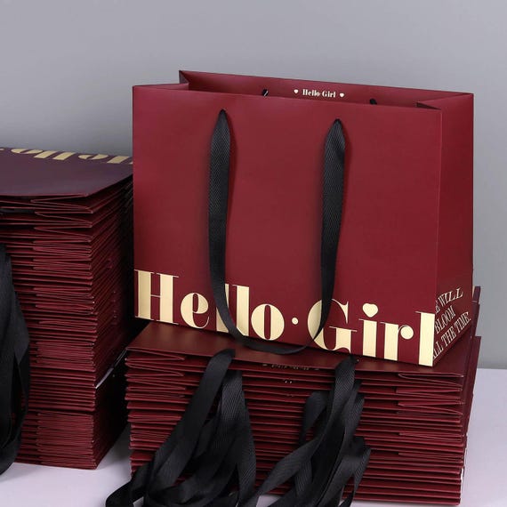 Custom Luxury Gold Foil Matte Embossed Laminated burgundy Paper Bag Logo Large Medium White Gift Sturdy Paper Clothing Store Shopping Bag