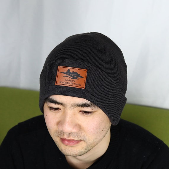 Acrylic Beanie Hatcustom Leather Patch 