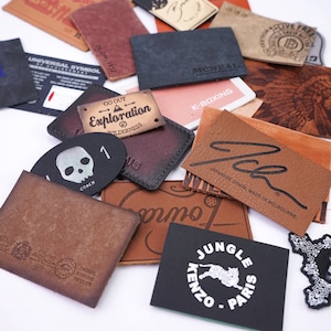 100 Brown or Black Leather Patches, Custom Regular Sized leather patch with your logo, any text, monogram,