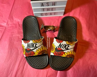 nike slides with roses