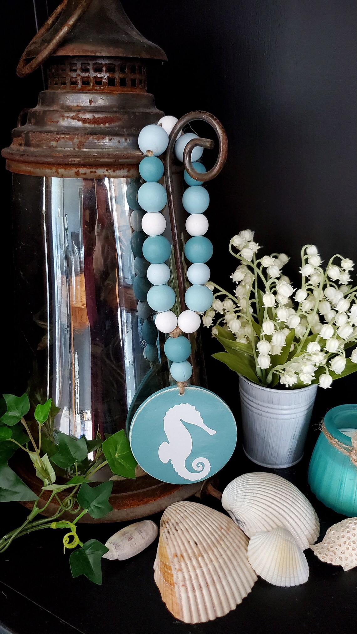 The Beach HouseBoho Bead Door Knob HangerTeal/Aqua Wooden Etsy