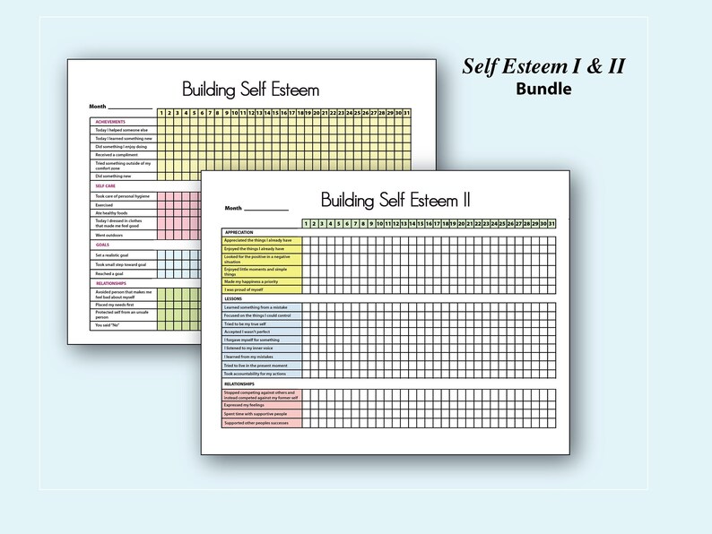 Self-esteem Building Trackers I &amp; II Printable - Etsy