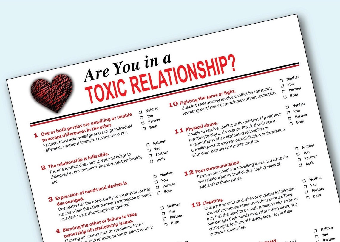 Toxic Relationship Checklist/questionnaire Etsy Ireland