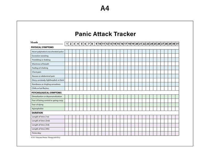 Printable Panic Attack Tracker - Etsy