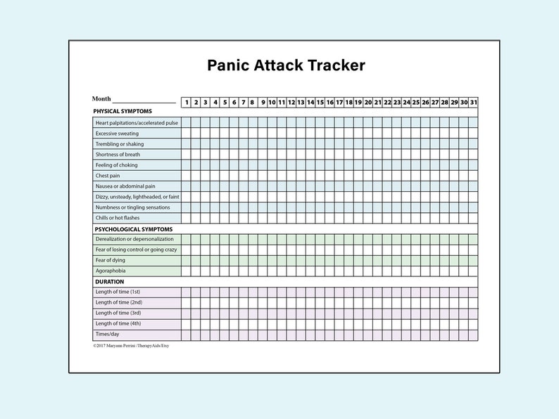 Printable Panic Attack Tracker | Etsy
