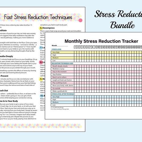Printable Stress Reduction Tracker With 10 Relaxation Etsy