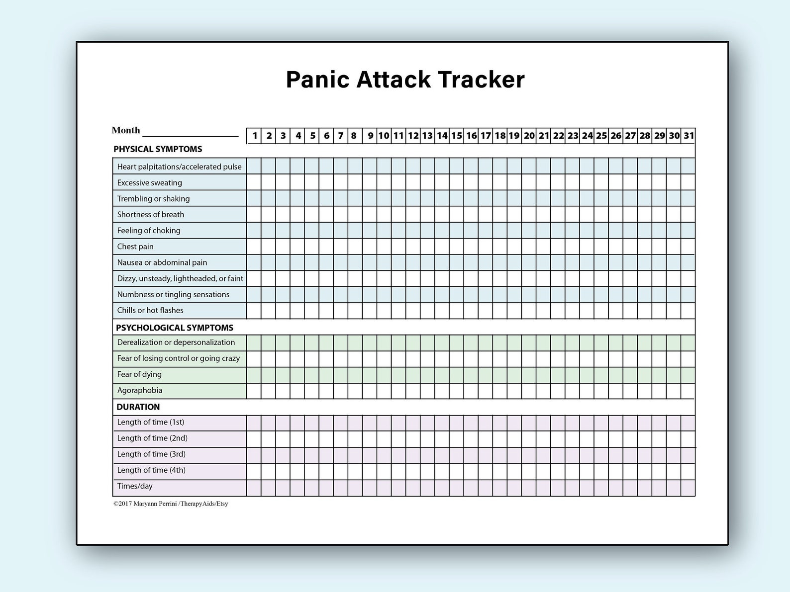Printable Panic Attack Tracker - Etsy