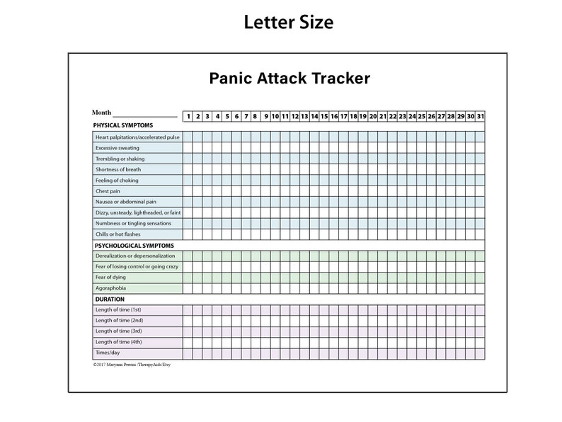Printable Panic Attack Tracker - Etsy