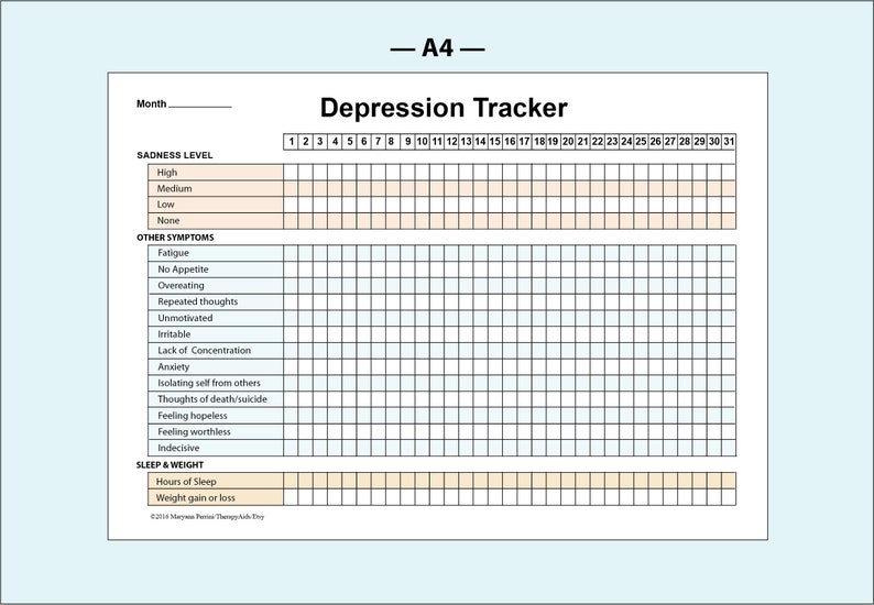 Printable Depression Symptoms Sleep and Weight Tracker in | Etsy